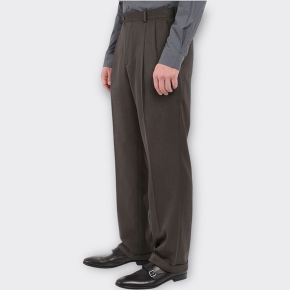 PERRY ELLIS PORTFOLIO Classic Fit Double Pleated Cuffed Dress Pant Taupe 36x30 - Picture 2 of 12